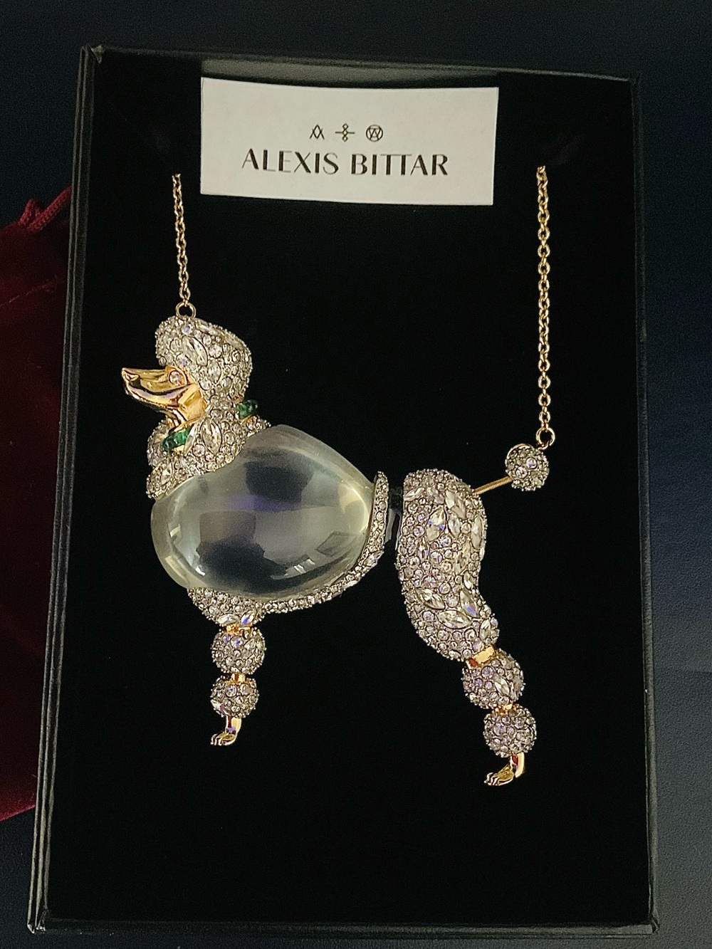 NWOT Alexis Bittar Clear Lucite Jelly Belly Poodle Necklace Convertible Brooch